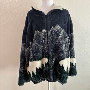 country woods Fleece Jacket Full Zip All over print mountain fashion outer Mens